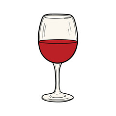 Hand drawn cartoon wine glass on white background.