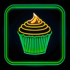 Green Neon Muffin Icon: Fresh and Vibrant Bakery Illustration(Generative AI)