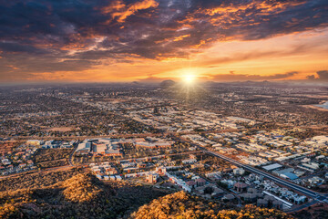 aerial view of gaborone capital city of Botswana at sunset, gaborone dam industrial and residential...