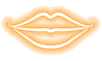 Neon glowing lips shining vibrant bright woman lips, love kiss icon with transparent background