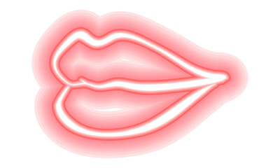 Neon glowing lips shining vibrant bright woman lips, love kiss icon with transparent background