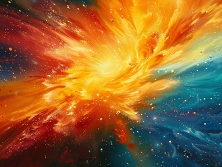 Nebulosa arancione con stelle e pianeti - obrazy, fototapety, plakaty