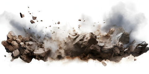 Stone destruction in the air on a transparent background