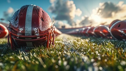 American football: a dynamic collision of strategy, strength, and skill, the essence of gridiron prowess, team unity, and the fervor of a quintessential American sport - obrazy, fototapety, plakaty