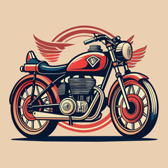 Vintage custom motorcycle with wings. Vector illustration in retro style.
