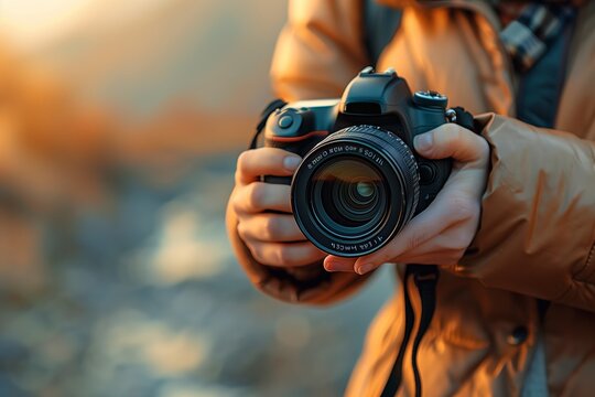 Person holding a camera ready to shoot