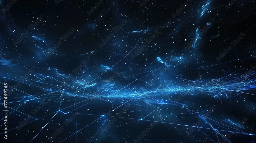 Poster a striking illustration showing an interconnected network of lines and nodes superimposed over a nig