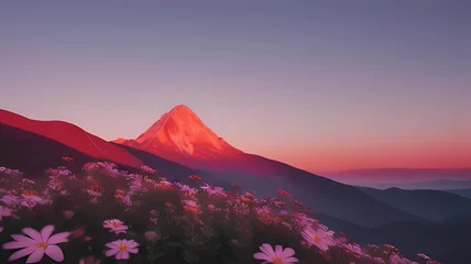 Gordijnen Magic pink rhododendron flowers on summer mountain © adop