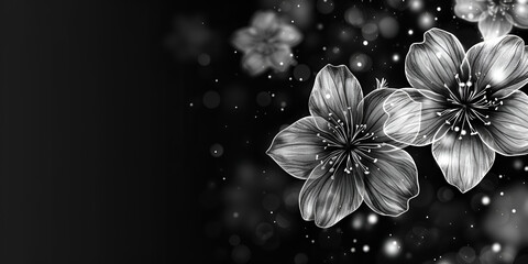 A black and white photo of flowers with the words, Black and White Flowers with Text Overlay