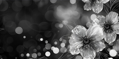 abstract floral background, Black And White Flowers On Black Background, Abstract Floral Composition: Black and White Flowers on Dark Background
