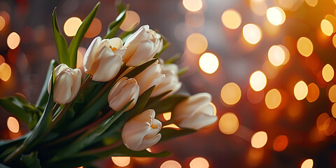 close up of Tulips Flowers On lighting blur background