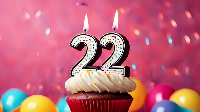 Timlapse with fast sequence of birthday cupcake. twenty-two years celbration. 22 Happy birthday animation. twenty-second anniversary.