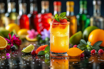 Cocktails and Soft Drinks - cocktail with lime and orange  - obrazy, fototapety, plakaty