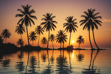 Fototapeta na wymiar Tropical sunset with palm silhouettes