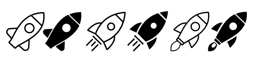 Rocket icon. Rocket icon set with transparent background. Rocket launching sign and symbol. Business startup symbol. Vector in flat and outline design style. Vector illustration.
