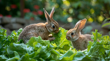 Fototapeta premium rabbits in the grass, generative ai