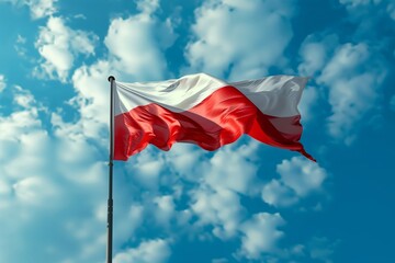 Powiewająca flaga Polski. - obrazy, fototapety, plakaty