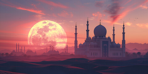 Beautiful sunset over the mosque in Abu Dhabi, United Arab Emirates
 - obrazy, fototapety, plakaty
