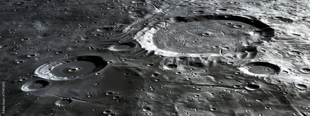 Wall mural background with the texture of the surface of a gray moon with craters.