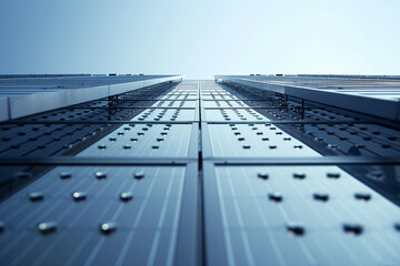 Photovoltaic panels on a corporate building, symbolizing the integration of green energy and solar innovation in business environments.