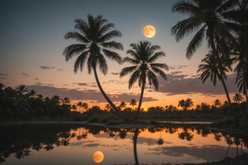Obraz premium Tropical moonrise over tranquil water