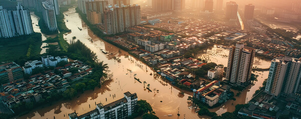 Flooded urban area, consequences of climate change