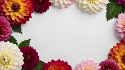 Obraz premium a circle, a frame of flowers on a white background. text space