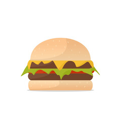 hamburger with beef, slice of tomato, cheese, lettuce