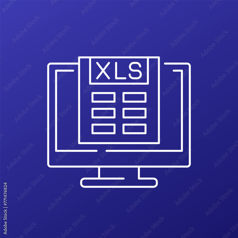 Sticker xls document in computer icon, line vector