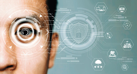 Future cyber security data protection by biometrics scanning with human eye to unlock and give...