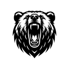 Vector logo of a roaring bear. black and white illustration of a bear head.