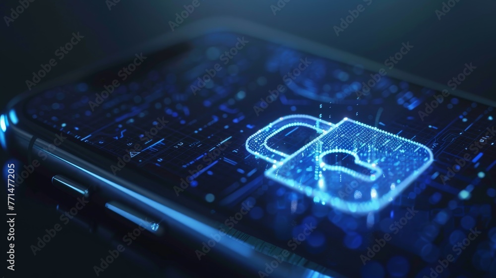 Poster zoomed-in shot of a lock icon on a smartphone screen emphasizes the significance of security conscio