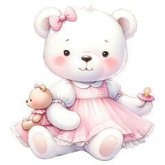 Watercolor Cute Teddy Bear.