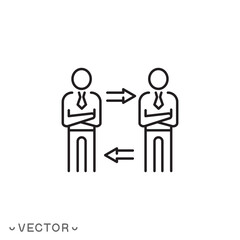 update staff icon, employee relationship, change social policy, thin line symbol isolated on white background, editable stroke eps 10 vector illustration