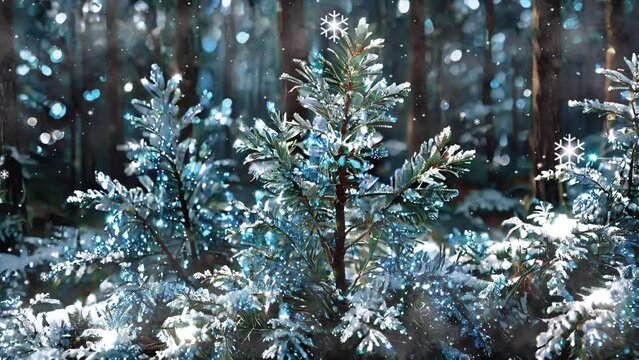 Pine forest, thick snow, sunlight reflects, a mesmerizing 4k looping scene.