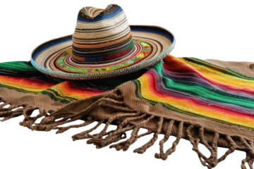 Fotobehang colorful sombrero and traditional mexican blanket isolated on transparent background  © Belho Med