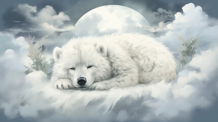White Wolf Sleeping on a Cloud