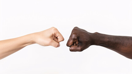 close up shot of a fist bump on a blank background 