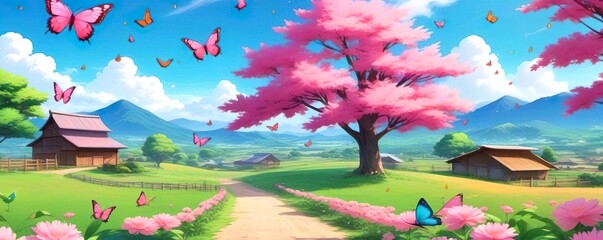 Obraz na płótnie Canvas spring landscape with flowers and trees