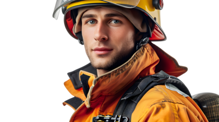 Bold firefighter isolated on a transparent background, PNG, Ai