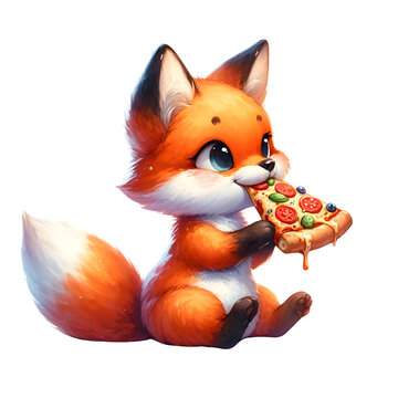 cute fox eating pizza slice clip art preview