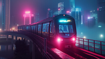 Futuristic Metro Train Blending with The Cityscape - obrazy, fototapety, plakaty
