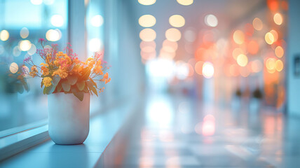 Modern Decor: Flower Vase on Windowsill with Bokeh Background