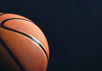 close up Basketball ball on dark black background