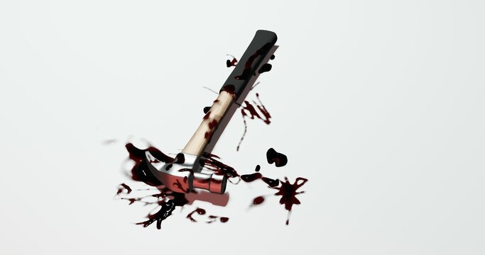 3d render of hammer with blood stain for crime scene or violence concept