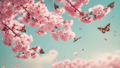 Spring branches of blossoming cherry against background of blue sky 1