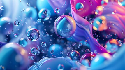 3D rendering of a blue and purple abstract background with spheres.