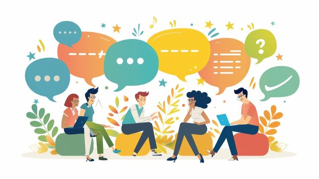 Chat talk. Business people for sending messages to sharing ideas. Concept business online learning vector illustration, Speech bubbles, Flat business cartoon design, meeting