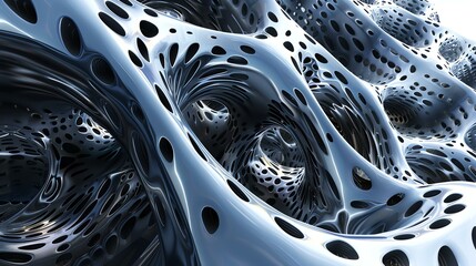 3D rendering of a futuristic organic structure with a metallic surface.