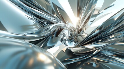 3D rendering of a futuristic metal structure with a shiny silver surface. Abstract background with a sense of depth and perspective.